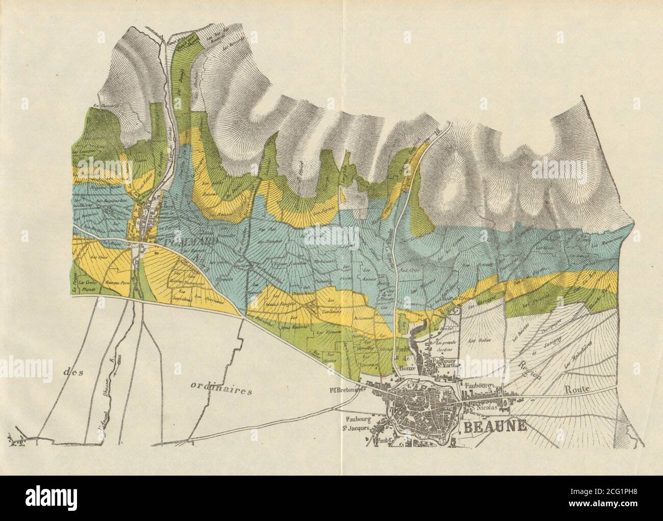 BORGOGNA BORGOGNA BORGOGNA BORGOGNA MAPPA DEI VIGNETI Côte de Beaune - Beaune Pommard RODIER 1920 Foto Stock