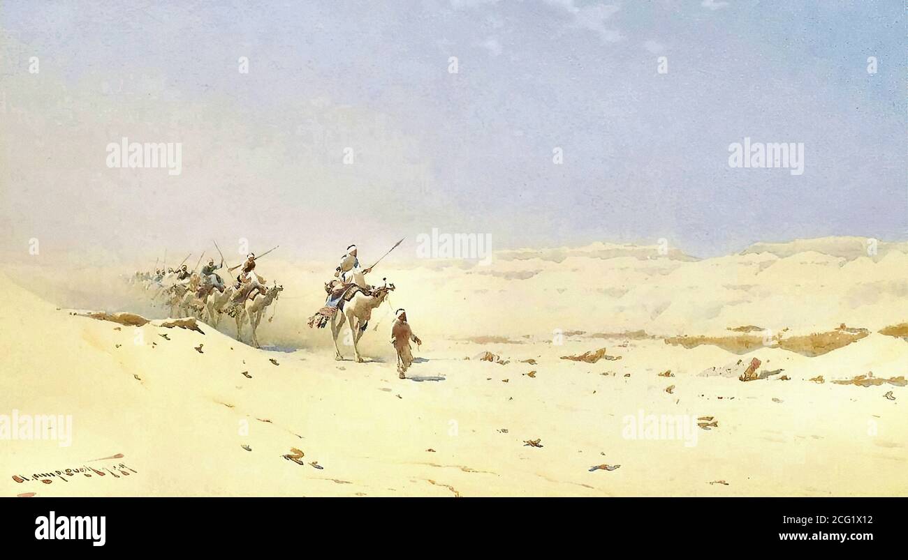 Lamplow Augustus Osborne - un treno beduino a dorso di cammello - britannico Scuola - 19 ° secolo Foto Stock