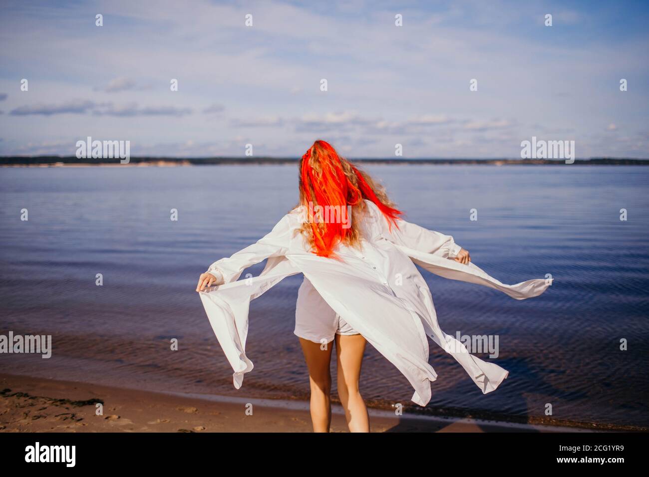 Kanekalon capelli rosso e blu isolato su sfondo bianco. Estate. Foto Stock