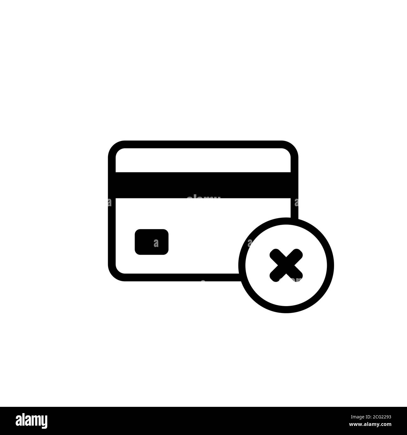 Icona della carta di credito con segno di croce. Account bloccato. Vettore su sfondo bianco isolato. EPS 10 Illustrazione Vettoriale