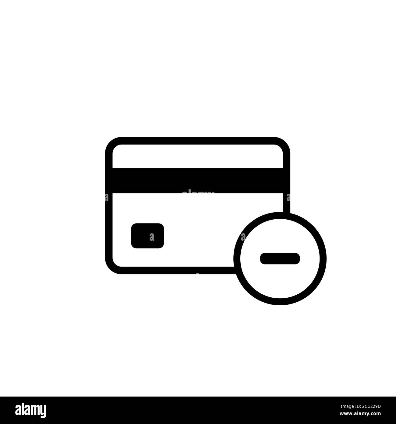 Icona della carta di credito con il segno meno. Rifiutare e rimuovere il concetto. Vettore su sfondo bianco isolato. EPS 10 Illustrazione Vettoriale