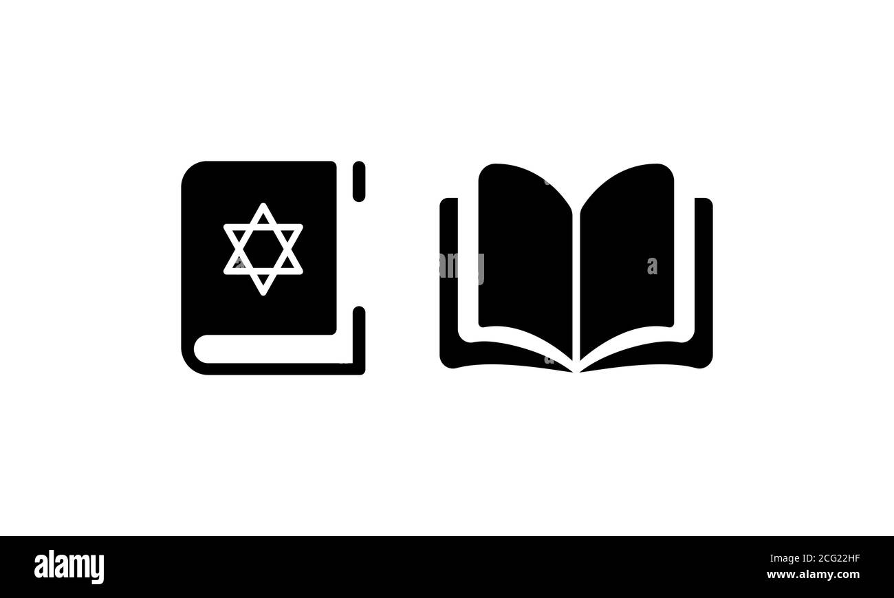 Icona della Bibbia. Libro di religione con stella di David. Chiudere e aprire. Vettore su sfondo bianco isolato. EPS 10 Illustrazione Vettoriale