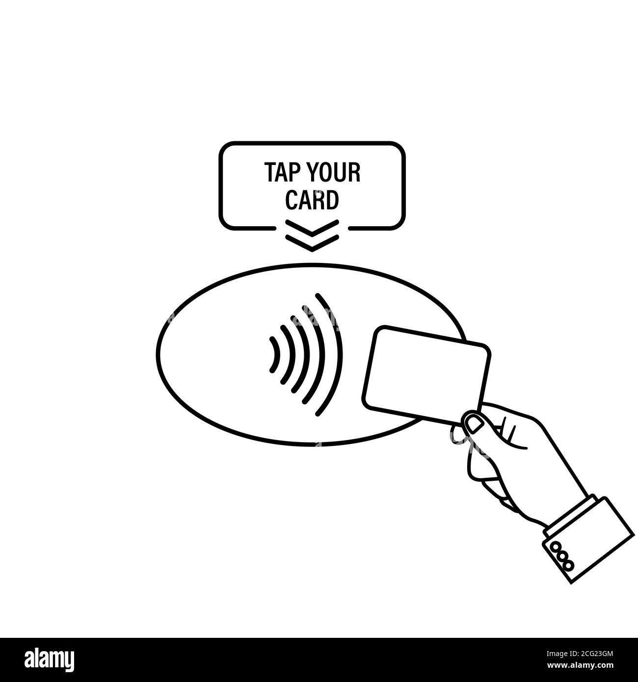 Icona del profilo di pagamento NFC. Carta di credito per pagamenti senza contatto. Tocca per pagare. Concetto di comunicazione vicino al campo. Cartello di pagamento. Vettore su bianco isolato Illustrazione Vettoriale