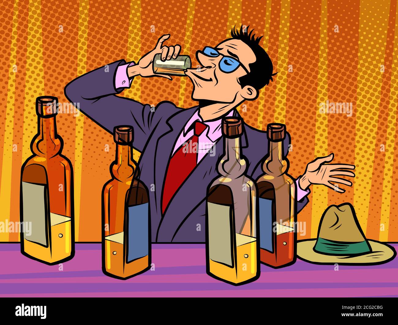alcolico bere alcol forte in un bar, alcolismo Illustrazione Vettoriale