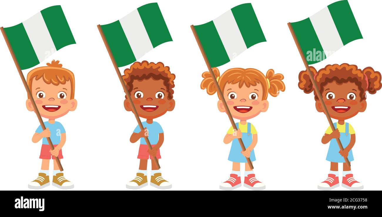 Nigeria bandiera in mano set Illustrazione Vettoriale