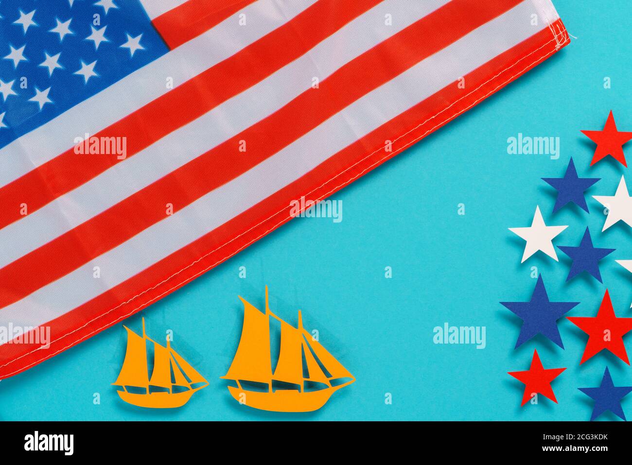 cornice piatta con vista dall'alto, concetto columbus day Foto Stock