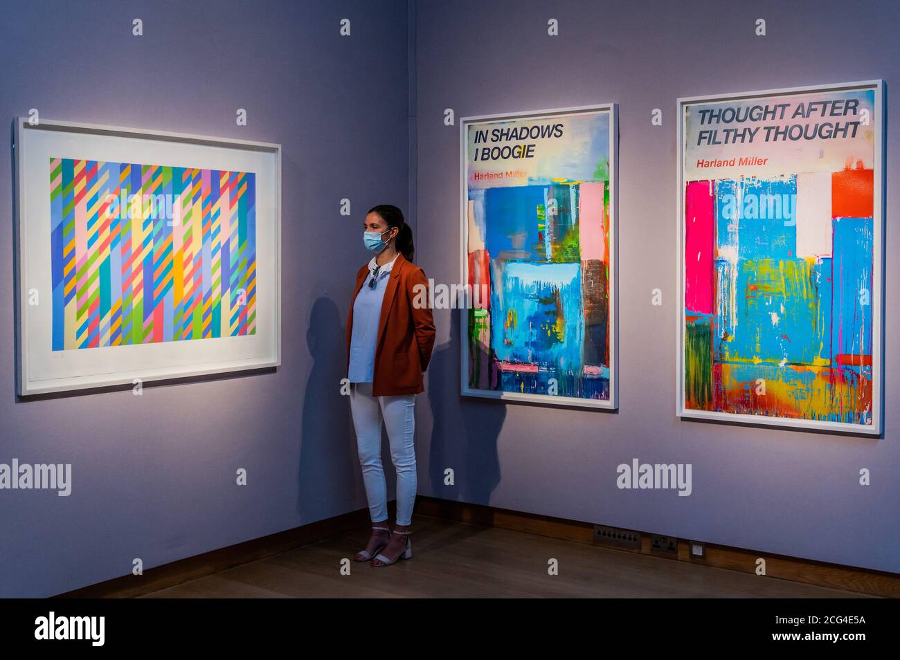 Londra, Regno Unito. 09 settembre 2020. Bridget Riley, June, est £10-15,000 and other works - Christie's London preview of multiple sales of artworks from the 20th Century. Credit: Guy Bell/Alamy Live News Foto Stock