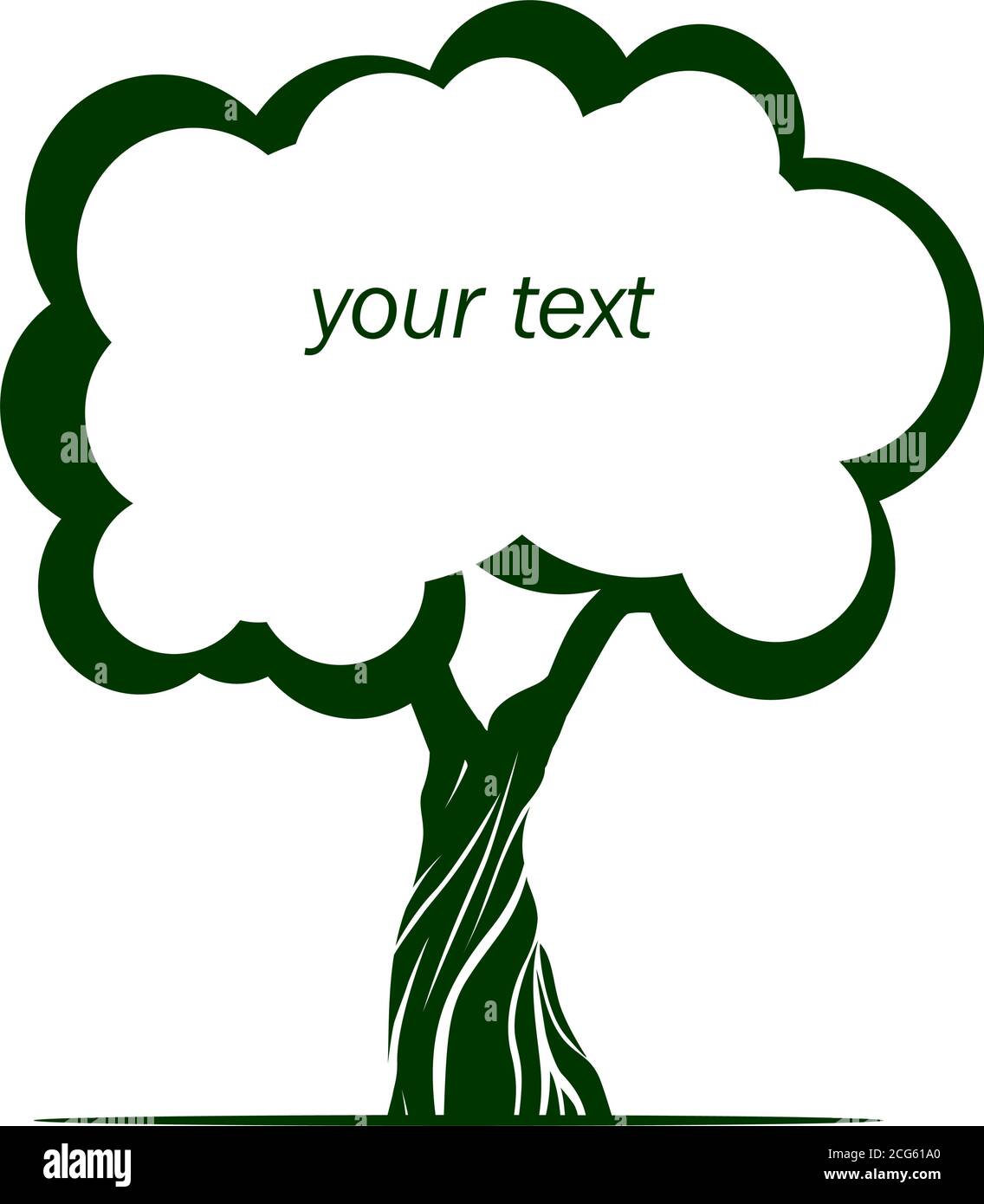 Silhouette ad albero e spazio di testo. Illustrazione del contorno vettoriale. Scheda e impianto in Giardino. Illustrazione Vettoriale