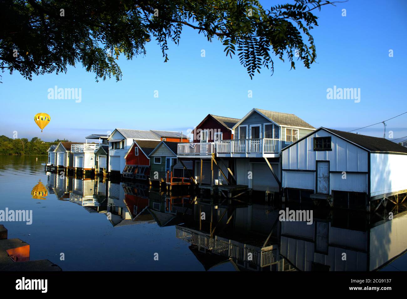 Storiche Boathouses sul lago Canandaigua Foto Stock