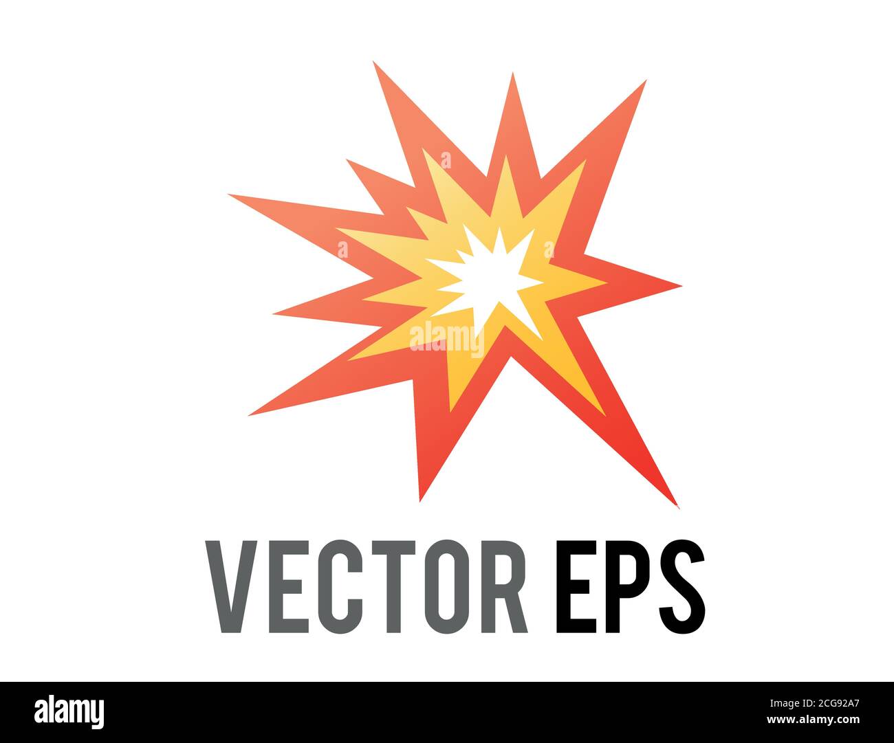 L'icona a forma di fumetto vettoriale isolata rossa, gialla, icona a forma di stella di collisioni scoppiate di fuoco Illustrazione Vettoriale