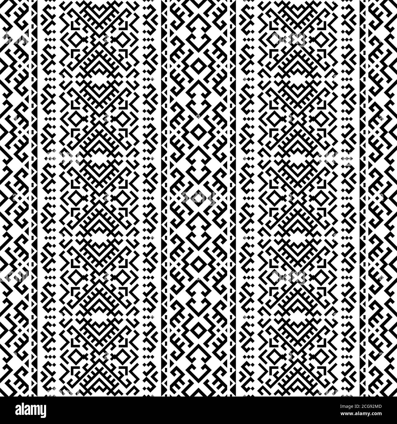 Vettore modello etnico ikat in colore bianco e nero Foto Stock