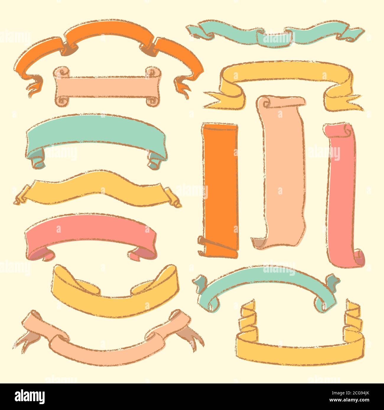 Serie colorata di striscioni disegnati a mano Illustrazione Vettoriale