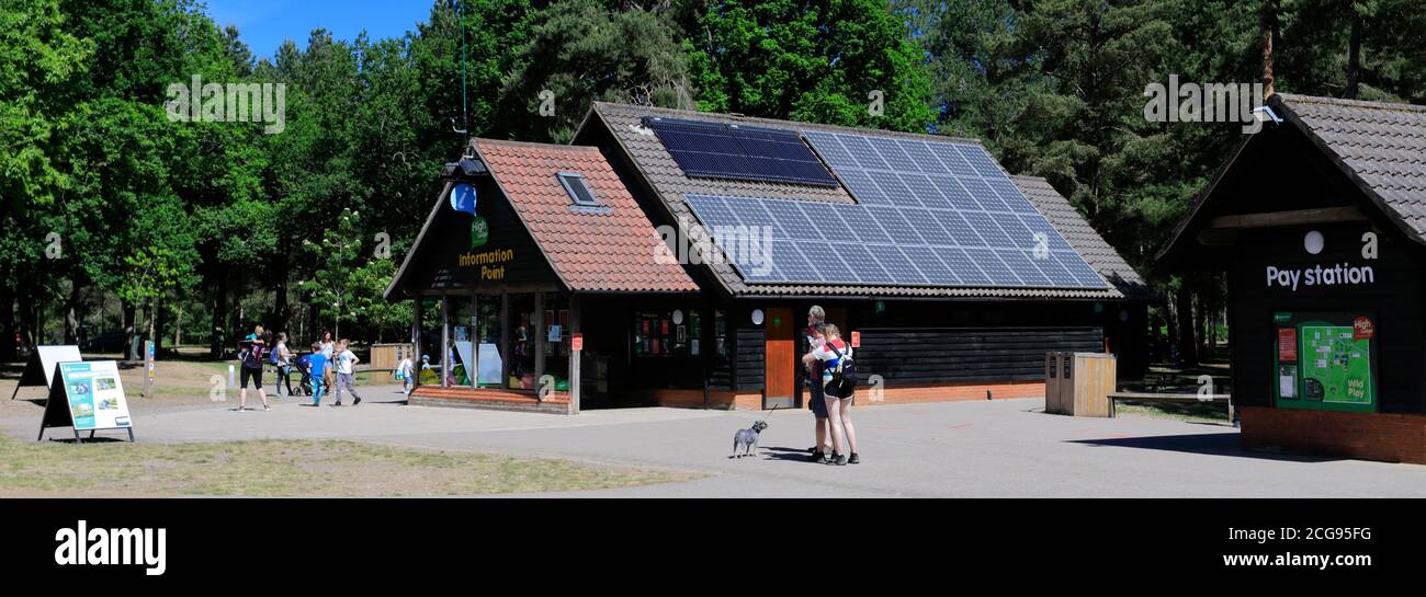 Vista del centro visitatori High Lodge, Thetford Forest, Thetford Town, Norfolk, Inghilterra, Regno Unito Foto Stock