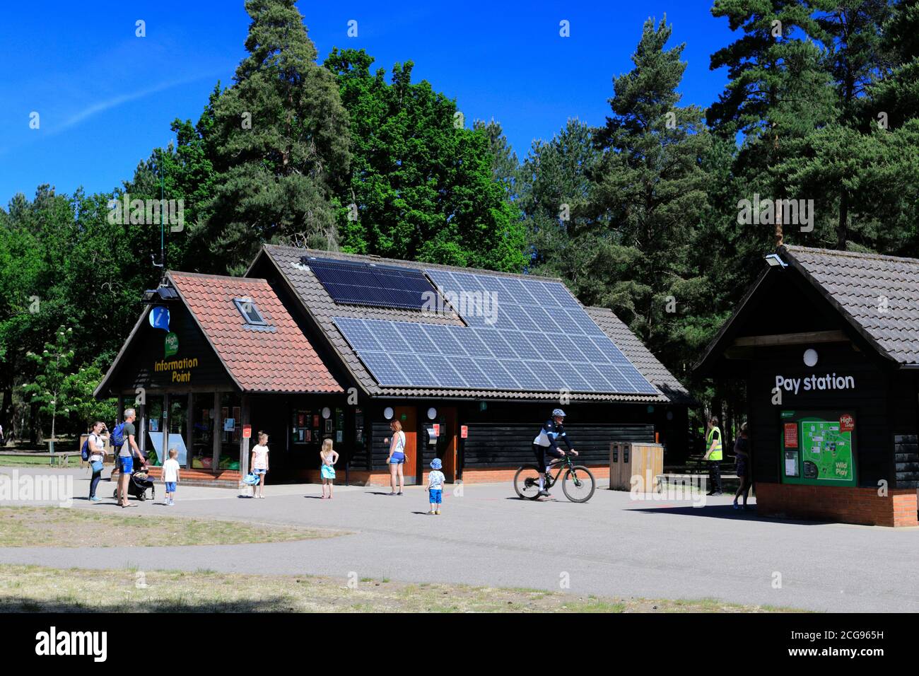 Vista del centro visitatori High Lodge, Thetford Forest, Thetford Town, Norfolk, Inghilterra, Regno Unito Foto Stock