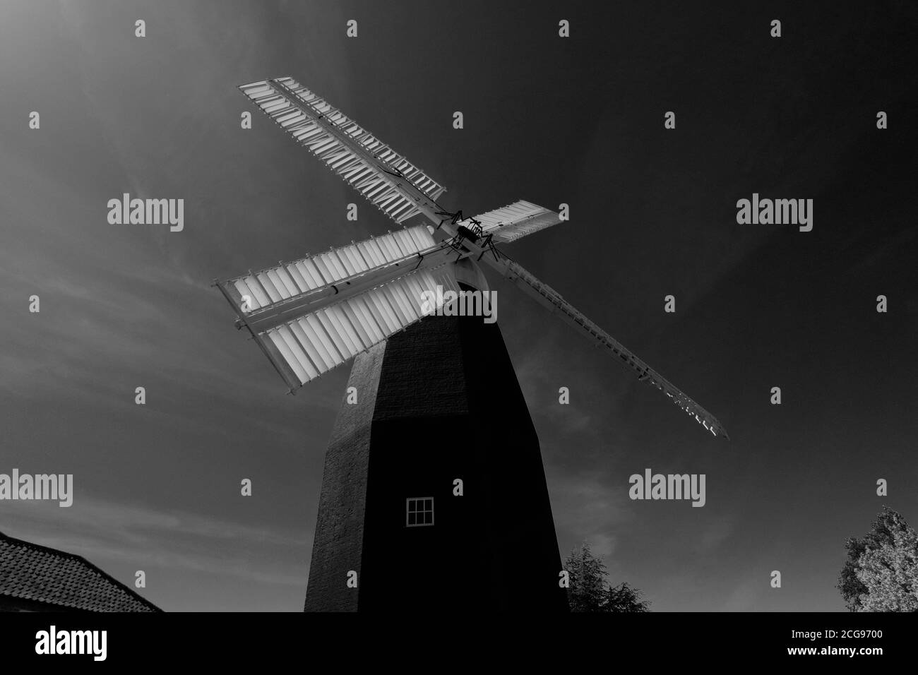 Vista estiva di Downfield Windmill, Soham villaggio, Cambridgeshire, Inghilterra, Regno Unito Foto Stock