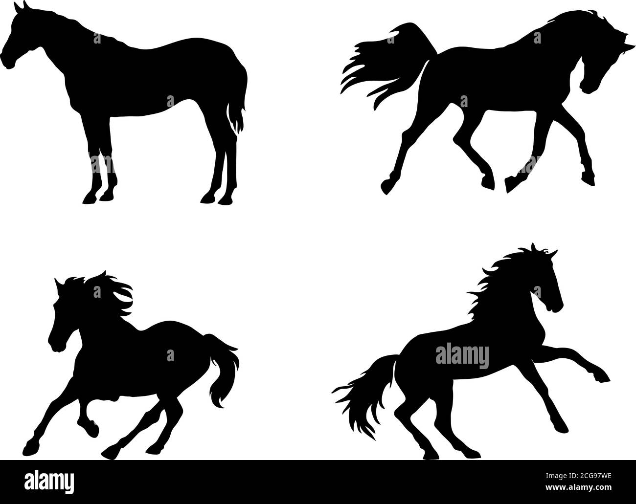 Cavallo, disegno, nero, silhouette, simbolo, illustrazione, immagine, immagine, isolato, razze, vettore, linea, gallop, testa, manna, stallone, stock-raising Illustrazione Vettoriale