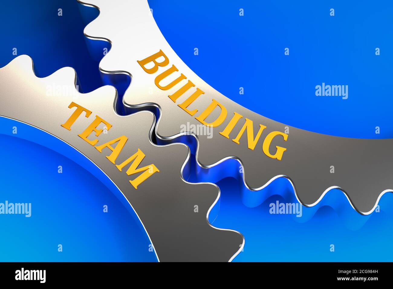 Concetto di business: Team Building. Gli ingranaggi si innestano l'uno nell'altro. Metafora. Foto Stock