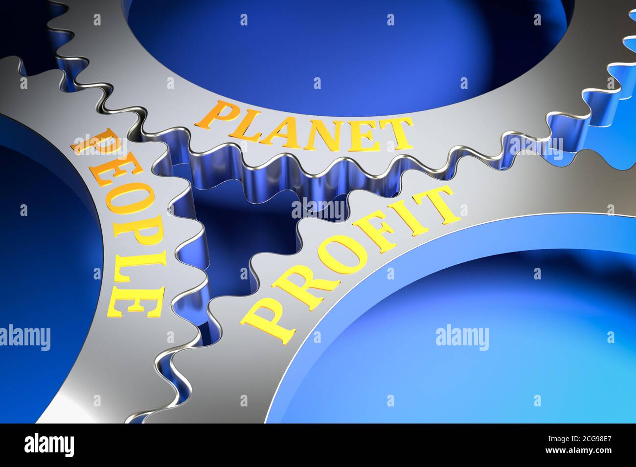 Concetto di business: Il triplo triangolo di fondo. Quadro per lo sviluppo sostenibile per valutare le prestazioni aziendali in una prospettiva più ampia Foto Stock