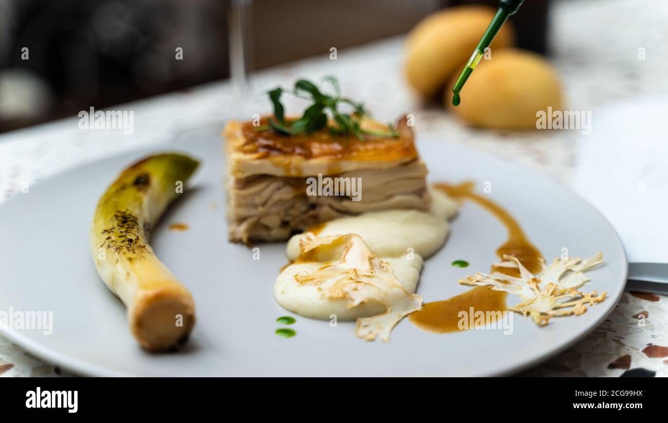Un pasto gourmet ristorante. Foto Stock