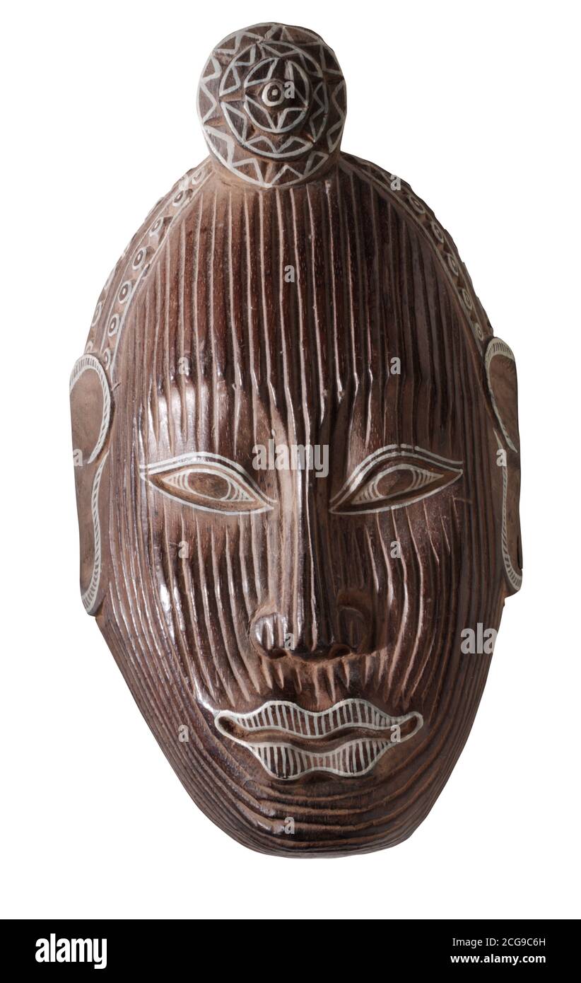 Maschera tribale africana cerimoniale, maschera tribale tradizionale in legno, tagliata Foto Stock