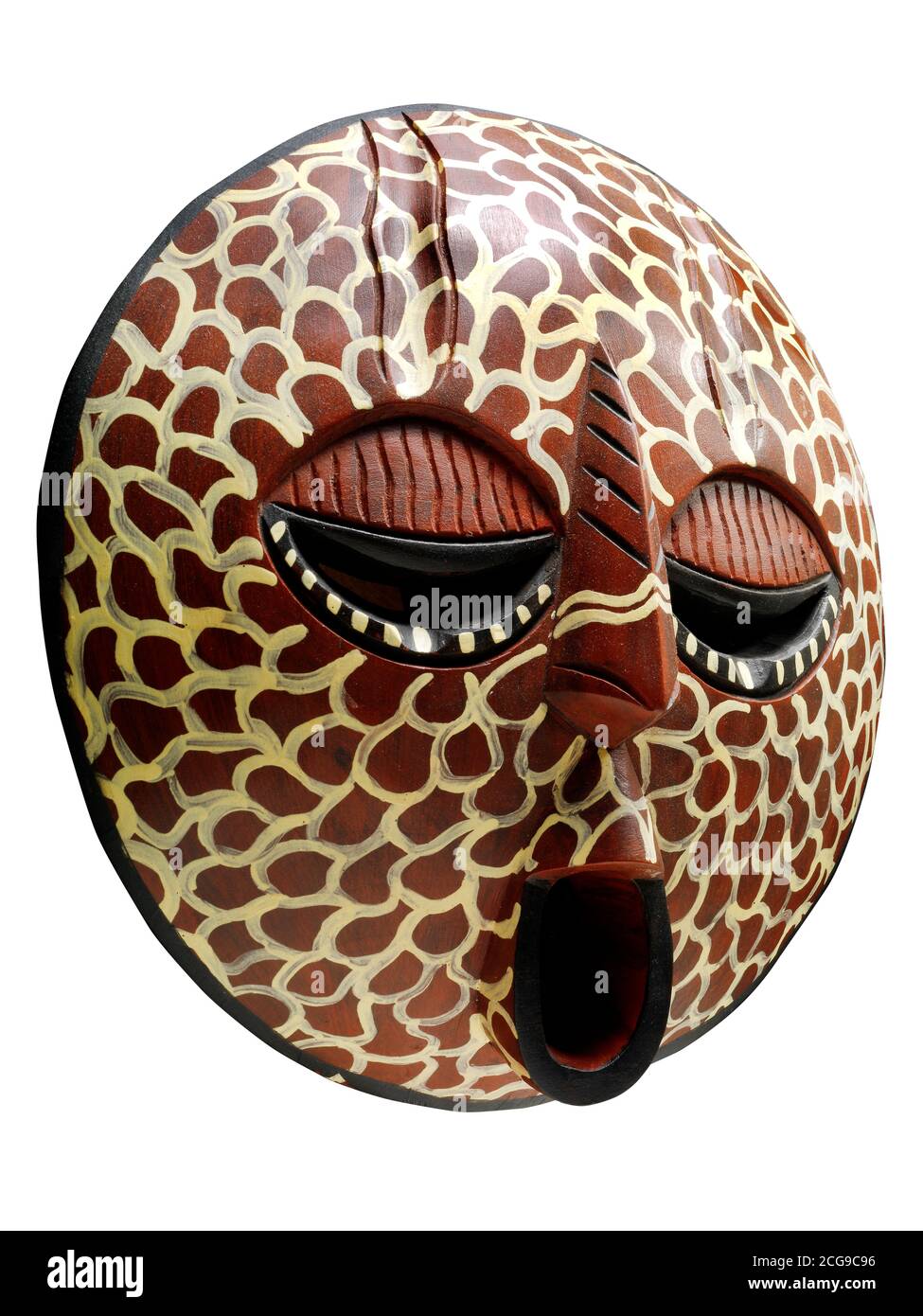 Maschera Leone tribale africano, maschera tribale tradizionale in legno, tagliata Foto Stock