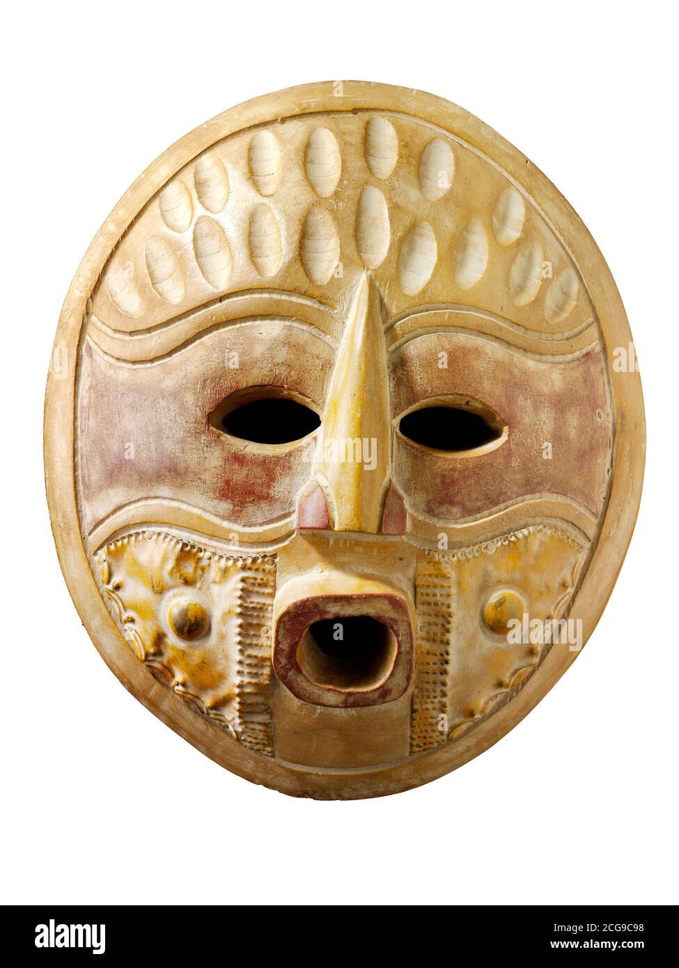 Maschera tribale africana cerimoniale, maschera tribale tradizionale in legno, tagliata Foto Stock