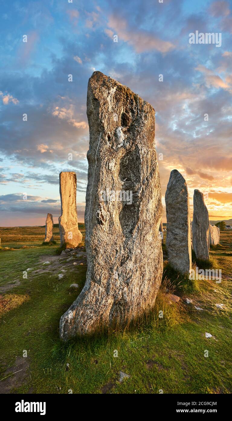 Calanais pietra neolitica in piedi (Tursachan Chalanais) , Isola di Lewis, Ebridi esterne, Scozia. Foto Stock