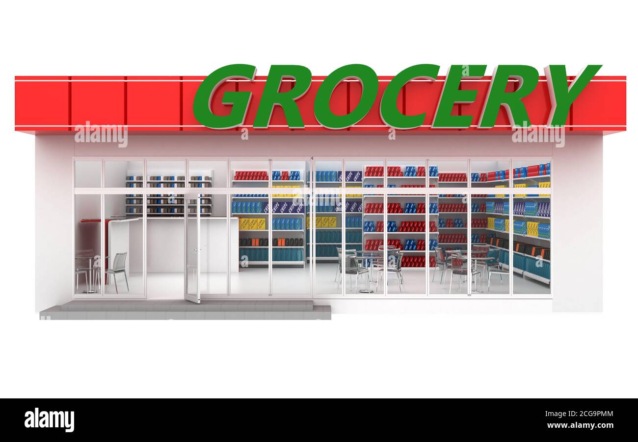 Illustrazione 3D di un supermercato Foto Stock