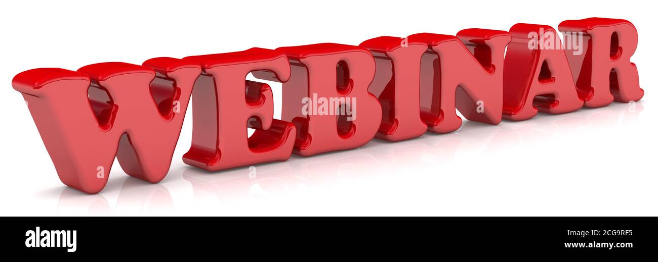 Webinar. La parola rossa. WEBINAR di Red Word su una superficie bianca. Isolato. Illustrazione 3D Foto Stock