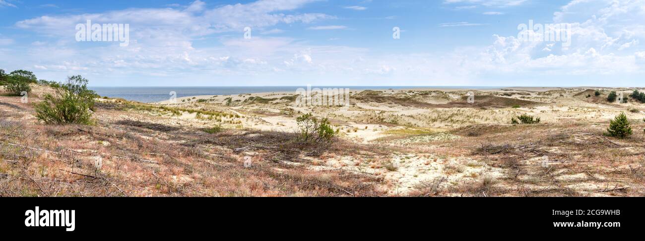 Duna di sabbia sullo spiedo curonico. Panorama della laguna curonese. Orizzontale. Foto Stock