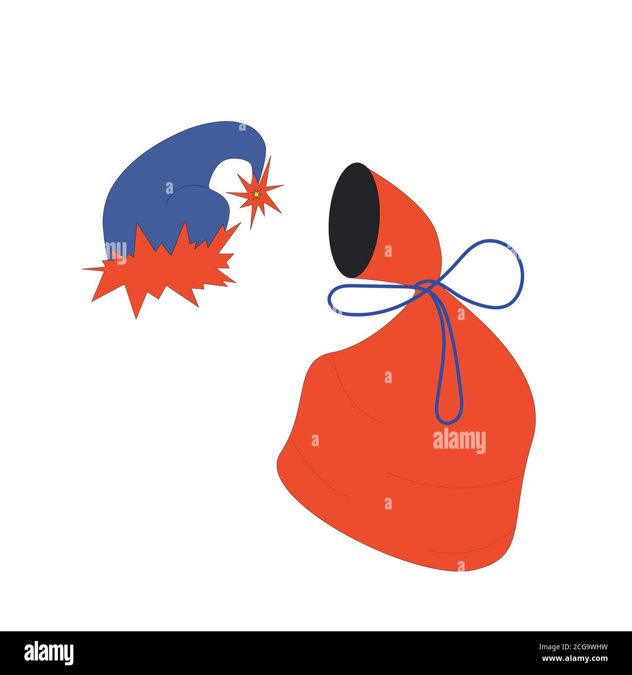 La borsa rossa Babbo Natale è installata. Borsa grande per Capodanno e Natale. Cappello di Babbo Natale Illustrazione Vettoriale