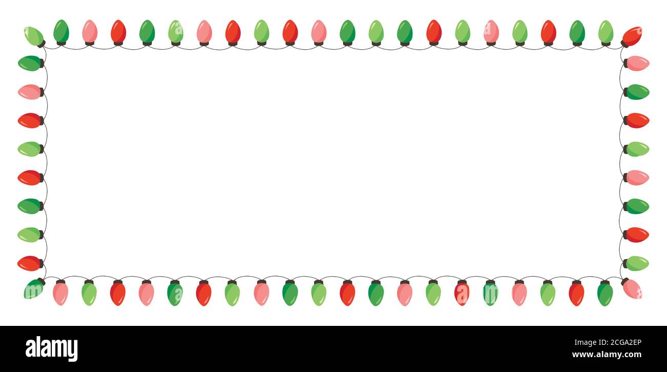Vector retro Colourful Holiday Natale e Capodanno String Lights Cornice rettangolare isolata su sfondo bianco Illustrazione Vettoriale