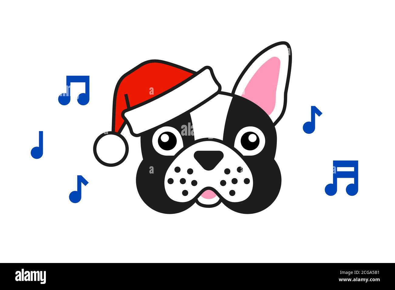 Carino bulldog francese in santa Hat canta caroli Illustrazione Vettoriale