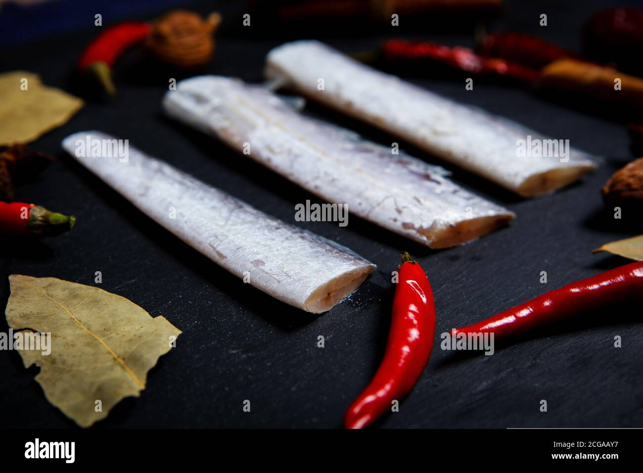 Una piccola quantità di sezione di hairtail Foto Stock