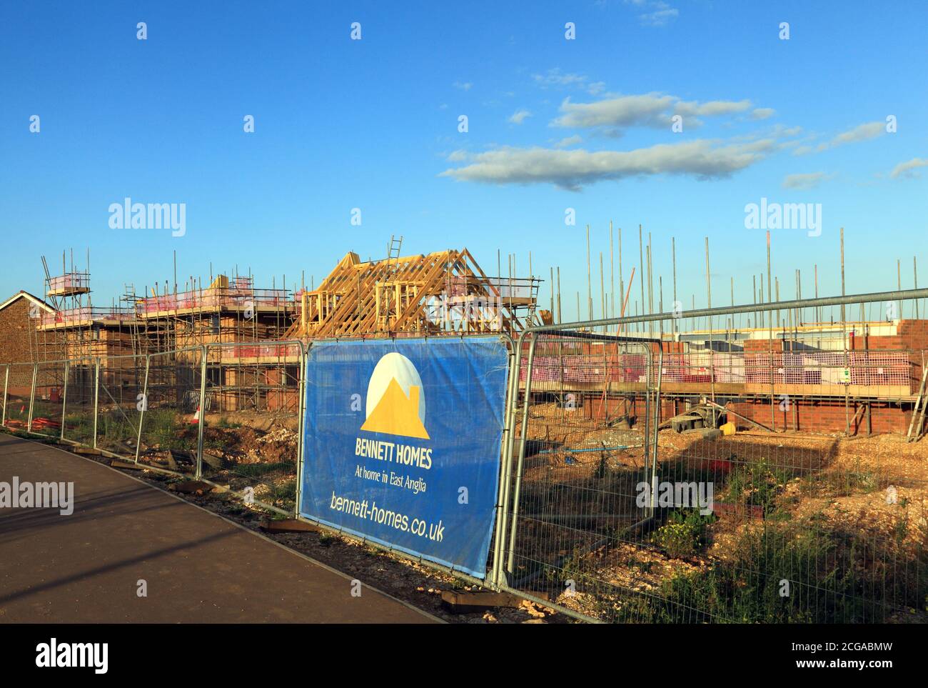 Bennett Case, nuove case, costruzione, sviluppo, abitazioni, precedentemente terreni agricoli, Hunstanton, Norfolk, Inghilterra, Regno Unito Foto Stock