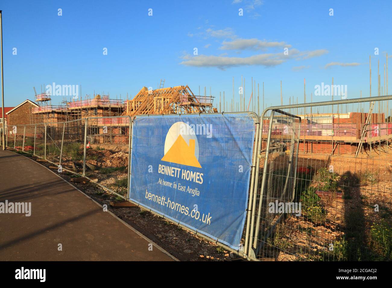 Bennett Case, nuove case, costruzione, sviluppo, abitazioni, precedentemente terreni agricoli, Hunstanton, Norfolk, Inghilterra, Regno Unito Foto Stock