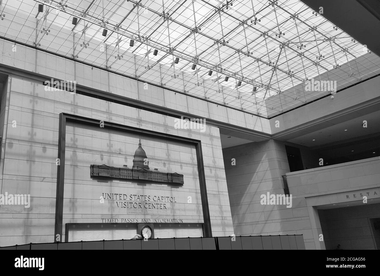 Centro visitatori del Campidoglio degli Stati Uniti in bianco e nero, Washington DC, Stati Uniti Foto Stock