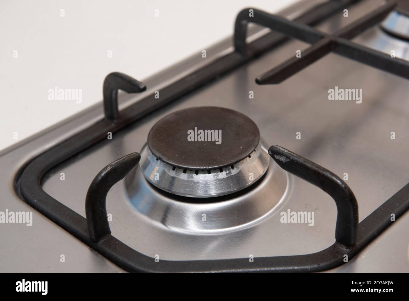 cucina a gas cooke. Piano cottura in acciaio inox. Stufa moderna. Foto Stock