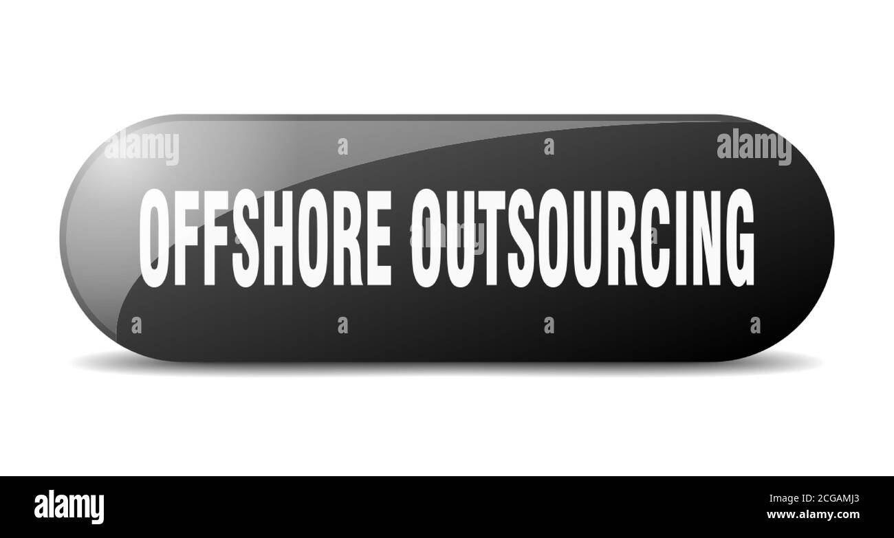 pulsante di outsourcing offshore. simbolo di vetro arrotondato. adesivo. banner Illustrazione Vettoriale