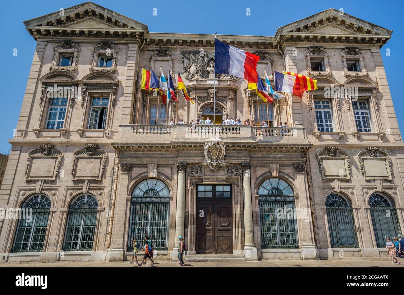Hôtel de Ville, il Municipio di Marsiglia, un edificio barocco risalente al XVII secolo atr il Vecchio Porto di Marsiglia, dipartimento Bocche del Rhône, Foto Stock
