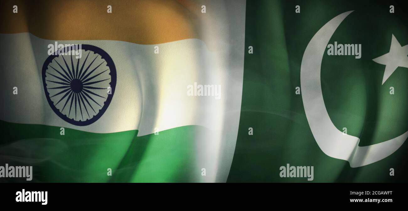 Immagini della bandiera del concetto di relazioni internazionali tra India e Pakistan. Foto Stock