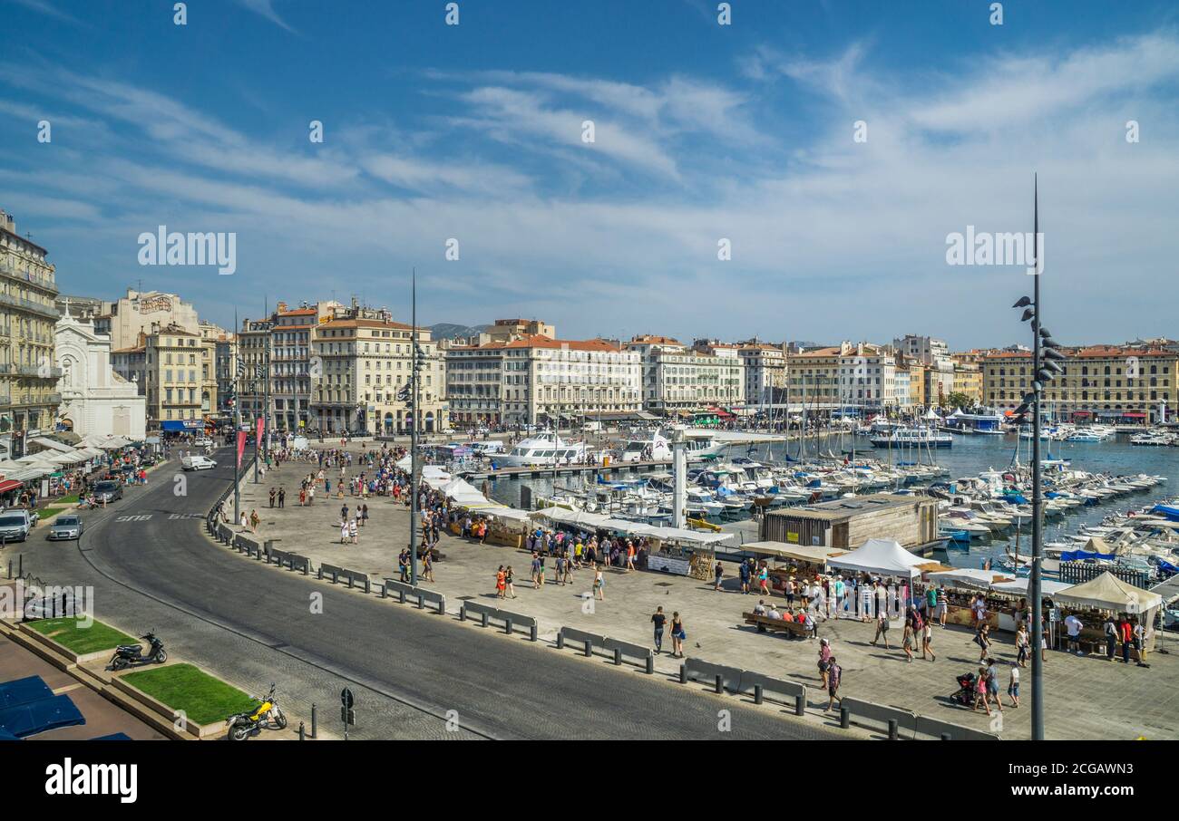 Vieux Port, il Vecchio Porto di Marsiglia, Bouches-du-Rhône dipartimento, Francia meridionale Foto Stock