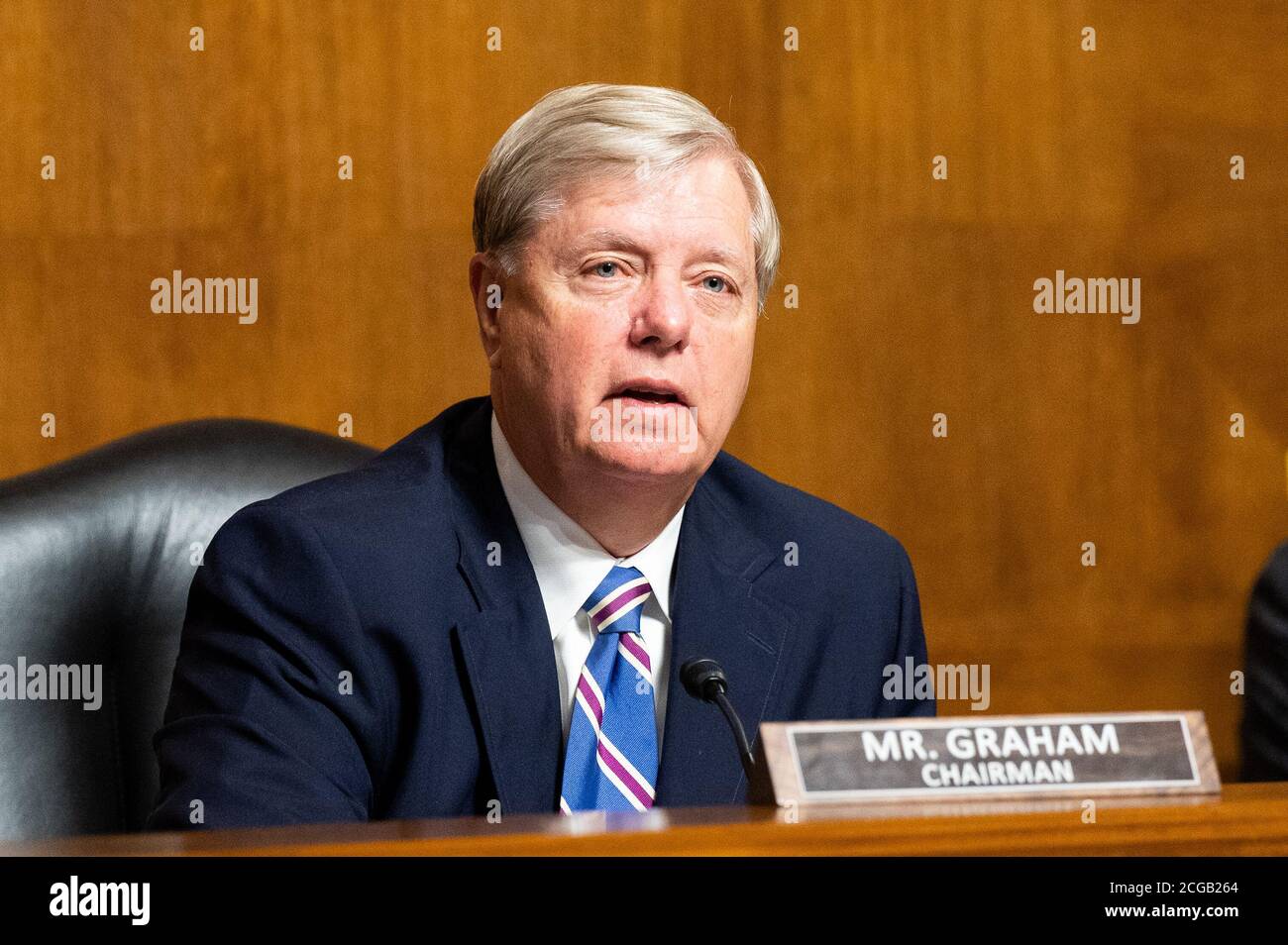 Washington, Stati Uniti. 09 settembre 2020. Il senatore americano Lindsey Graham (R-SC) parla ad un'audizione del Comitato giudiziario del Senato per considerare le candidature a vari giudici federali. Credit: SOPA Images Limited/Alamy Live News Foto Stock