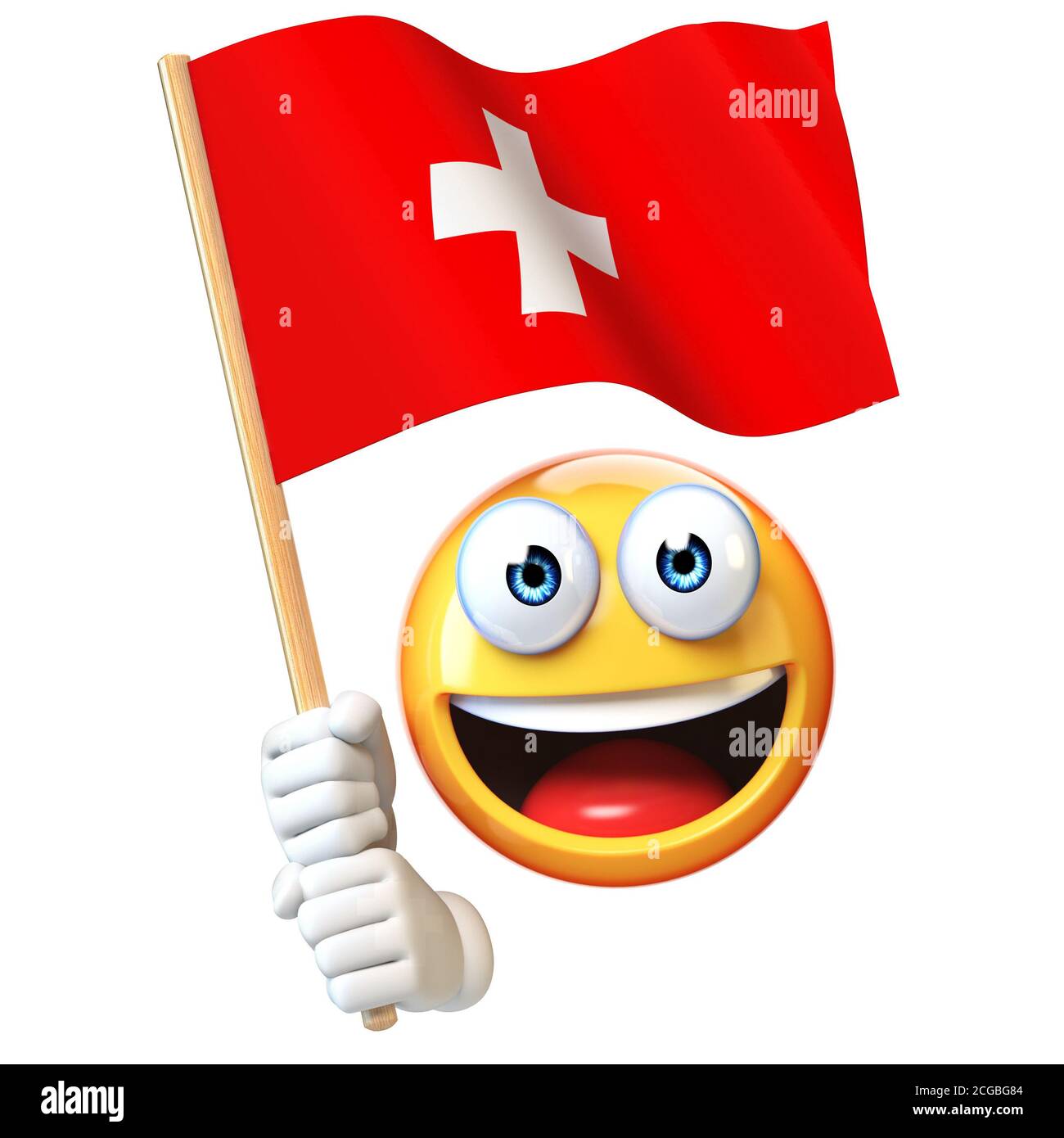 Emoji con bandiera svizzera, emoticon con bandiera nazionale della Svizzera rendering 3d Foto Stock