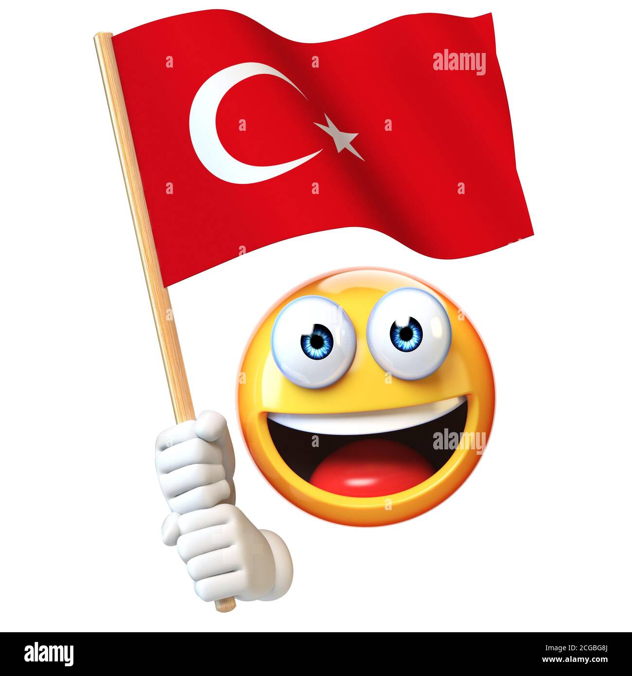 Emoji con bandiera turca, emoticon che sventolano bandiera nazionale della Turchia rendering 3d Foto Stock