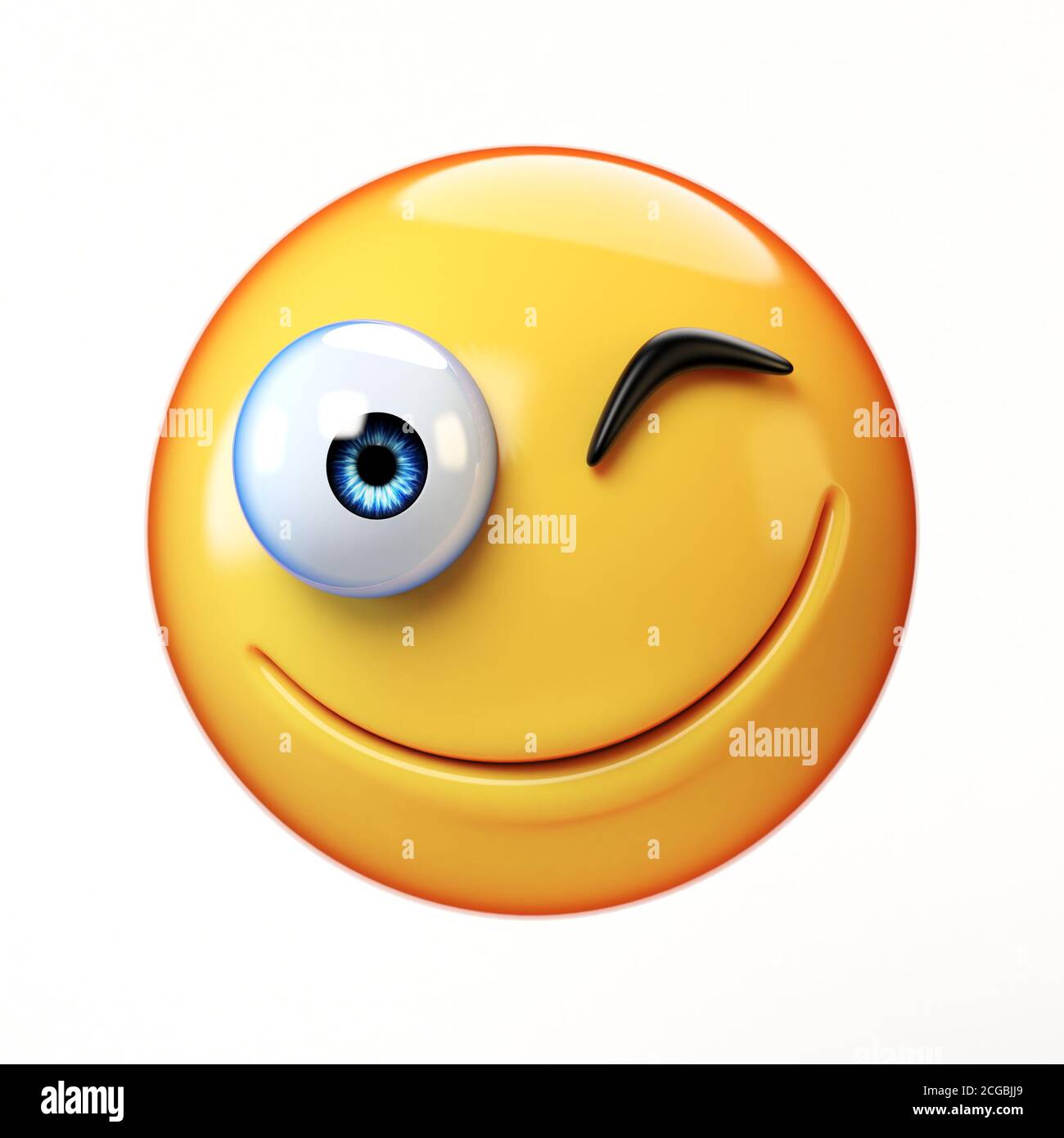 Winking emoji isolato su sfondo bianco, sorridente emoticon viso 3d rendering Foto Stock