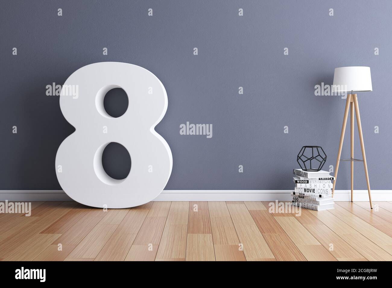 Simulazione del numero di rendering 3d del font interno 8 Foto Stock