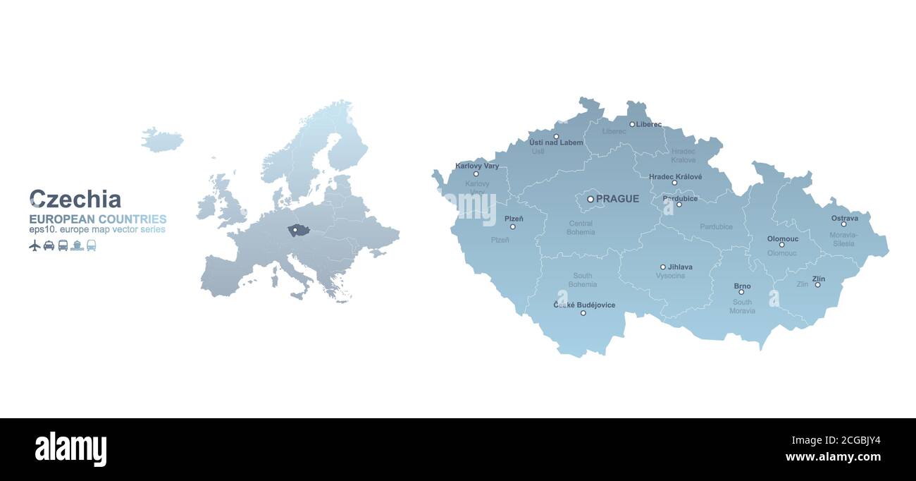 Mappa ceca. Mappa vettoriale a gradiente blu dei paesi europei. Illustrazione Vettoriale