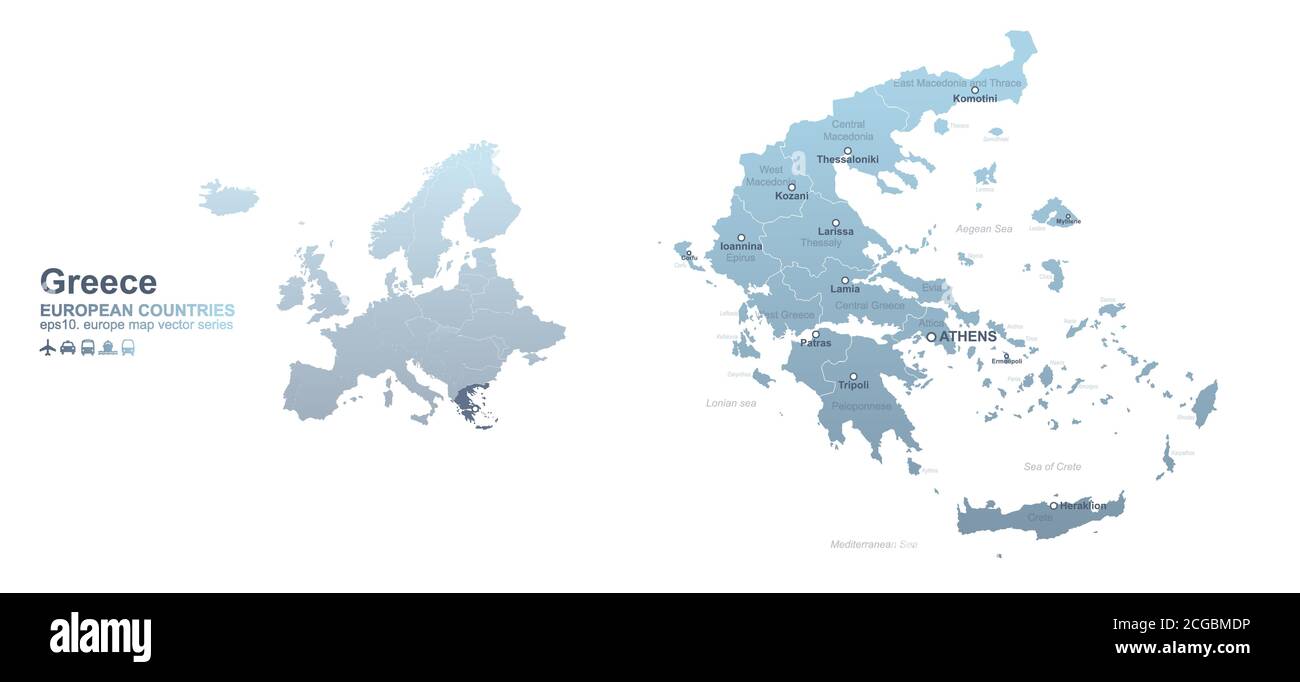 Mappa della Grecia. Mappa vettoriale a gradiente blu dei paesi europei. Illustrazione Vettoriale