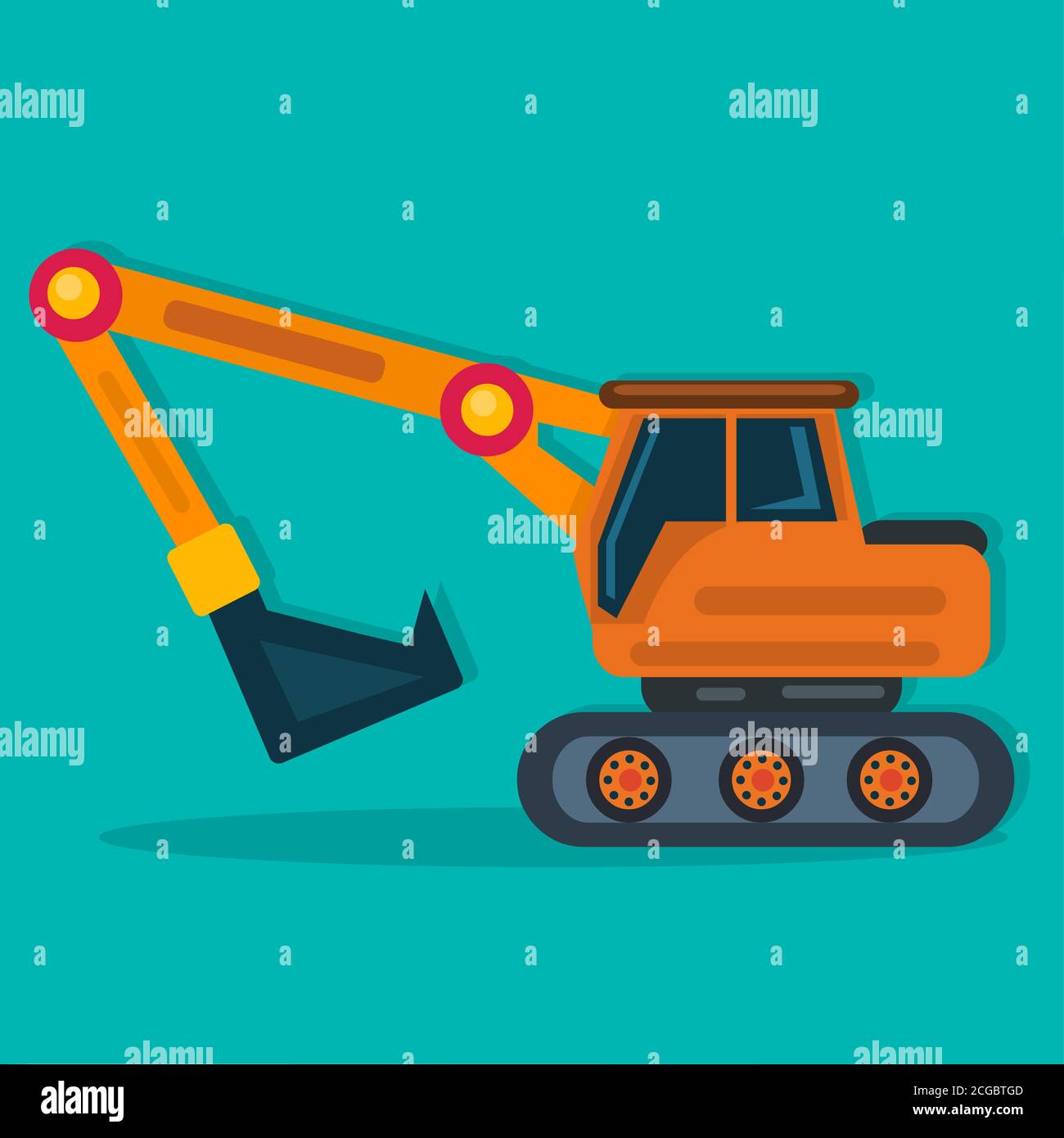 veicolo digger per l'illustrazione vettoriale di concetto industriale in stile piatto Illustrazione Vettoriale